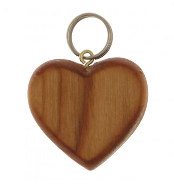 Porte-clés plat Cœur en bois de cerisier massif anneau clefs