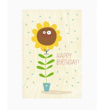 Carte anniversaire en bois à envoyer poste service envoi cadeau Joyeux anniversaire Tournesol