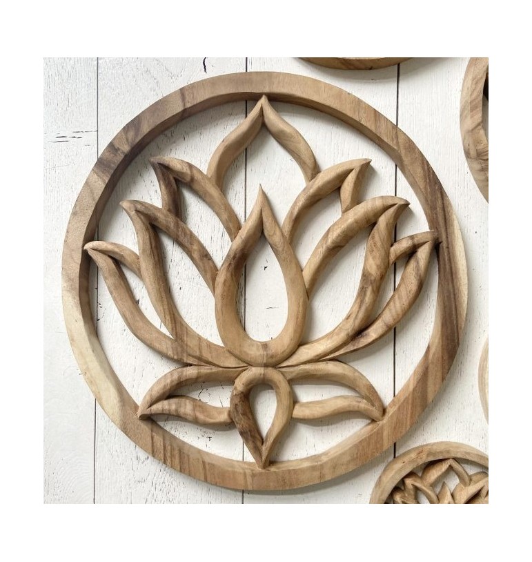 Sculpture fleur de lotus balinaise en bois