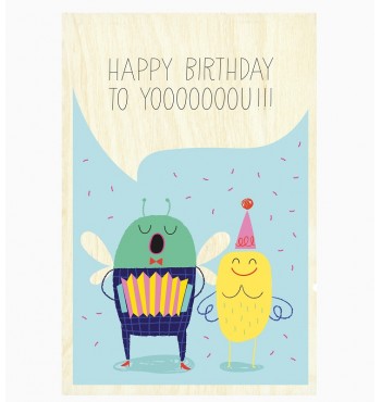 Carte anniversaire en bois à envoyer poste service envoi cadeau verso timbre happy birthday to yooooou