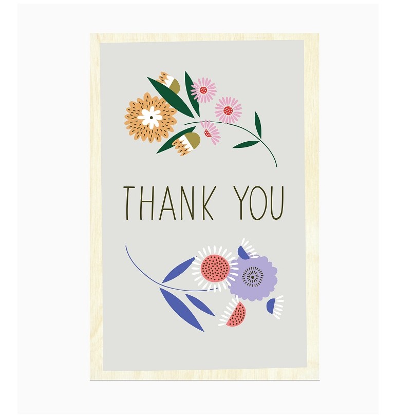 Carte de remerciement en bois à envoyer poste service envoi cadeau thank you fleurs