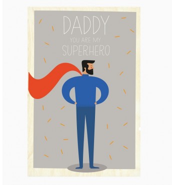 Carte de voeux en bois à envoyer poste service envoi cadeau Daddy Superhero