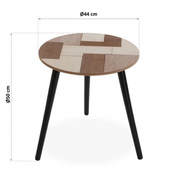 dimensions Table d'appoint ronde en marqueterie de bois basse couleurs