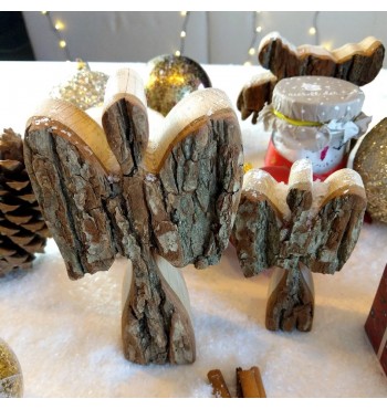 Décoration Ange en bois pin massif avec écorce Noël table sapin
