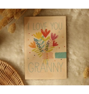 Carte de vœux en bois Je t'aime Mamie envoi poste timbre lettre