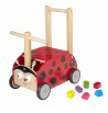 Chariot de marche Coccinelle & cubes en bois massif contreplaqué couleur puzzle debout assis roues