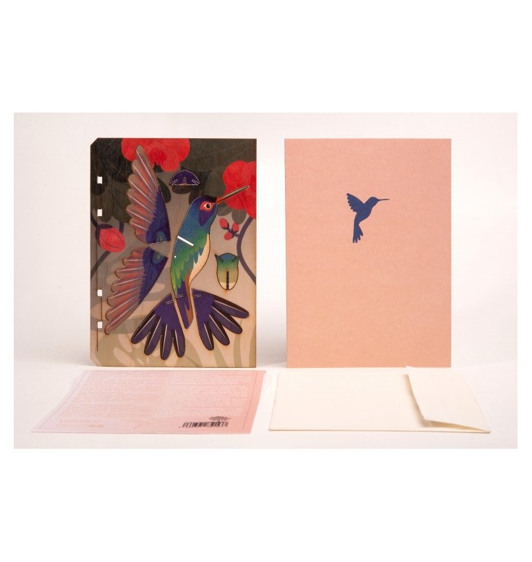 Carte de vœux à envoyer poste timbre  maquette couleurs Colibri en bois monter