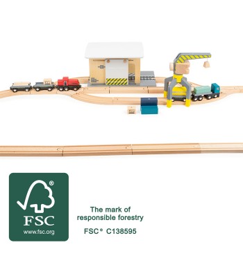 certifié label fsc Gare de chemin de fer train & grue en bois massif camion chargement  tracteur locomotive