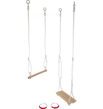 Kit de balançoire avec siège, barre et anneaux bois massif corde réglables