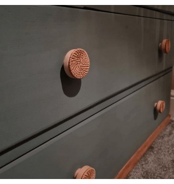 Bouton de meuble en bois de hêtre et rotin massif vis filetage tiroir placard