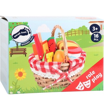 boite Panier de picnic de jeu bois pique nique tartine sandwich pomme tranches légumes