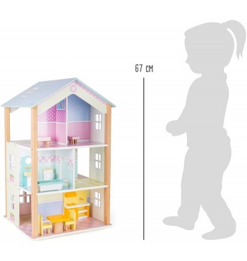 dimensions Maison de poupées tournante 3 étages en bois double deux faces meubles couleurs filles
