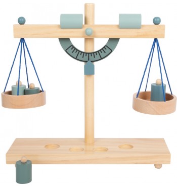 Balance de marché pesée poids bois naturel équivalence équilibre marchand jeu rôle