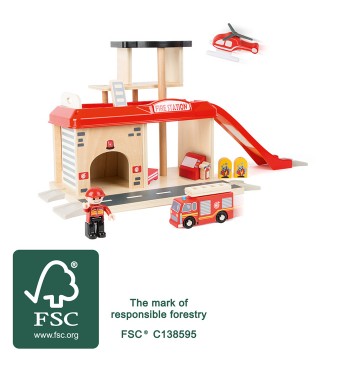 certifié bois label Caserne de pompiers avec toboggan et hélicoptère lutte feu incendie fsc