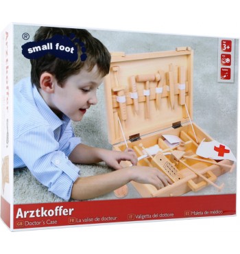 boite Mallette de docteur jeu enfants malade instruments bois massif contreplaqué piqure bobo telephone