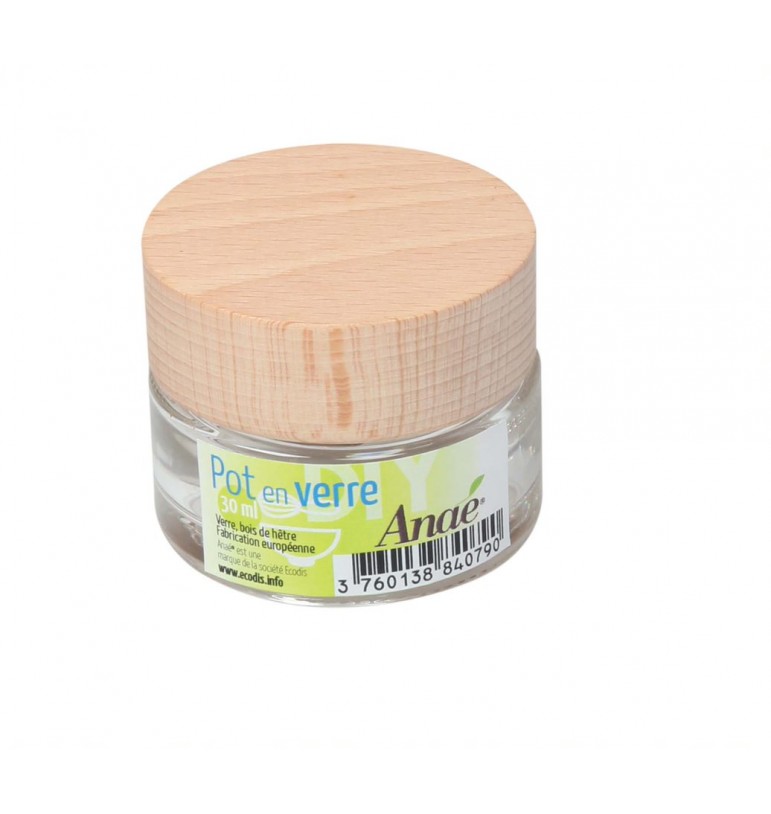 Pot cosmétique vis en verre bois de hetre 30ml joint étanche DIY anaé