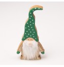 Nain de Noël vert décoration 19.5cm en bois découpe laser barbe blanche ambiance cadeaux
