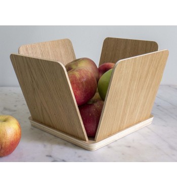 Corbeille à fruits carrée design à monter et démontable bois placage chêne reine mere