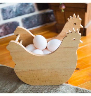 Panier à œufs en forme de poule en bois massif Joy Kitchen