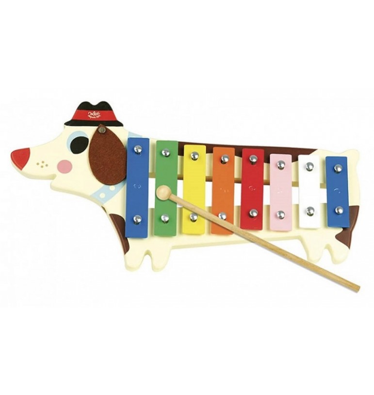 Métallophone chien toutou avec notes de musique couleurs vilac xylophone Ingela Arrhenius instrument